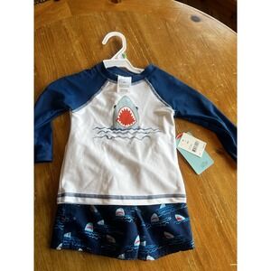 Boys Rash Guard Swimsuit UPF 50+ UV Short Sleeve Shark Swimwear 2 PCS Sets Beach